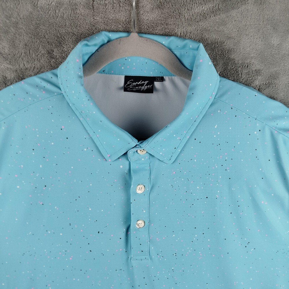 Sunday Swagger Blue Paint Splatter Performance Stretch Golf Polo‎ Mens 2XL